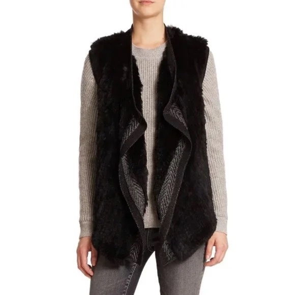VINCE Rex Rabbit Fur Drape Front Sweater Vest Mixed Materials Knit Back X-Small - Picture 1 of 16